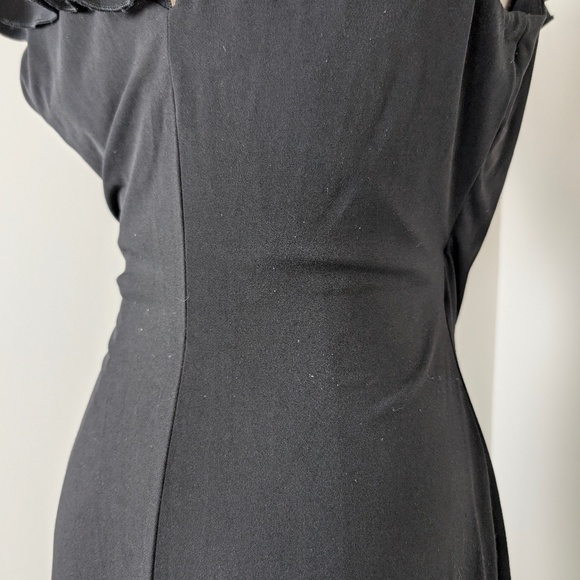 Black Mini Asymmetrical Dress LBD Little Ruffles Sleeveless Short V-neck - Picture 7 of 11